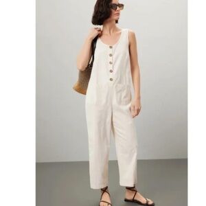 Marine Layer Cream Button-Front Sleeveless Jumpsuit
